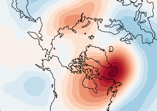 Atmospheric anomaly map over North America