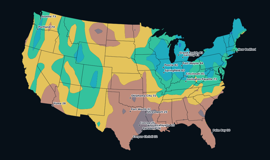 Comfort Index forecast map for the contiguous United States